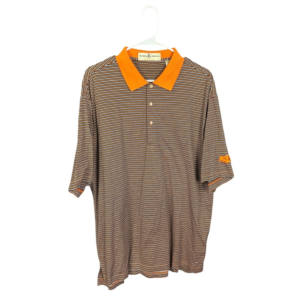 Fairway & Greene Mens OSU Oklahoma State Cowboys Striped Polo Shirt L